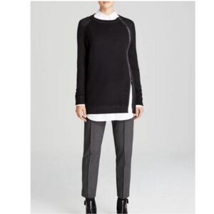 Vince Leather Trim Side Zip Wool Sweater in Black Size Medium Capsule